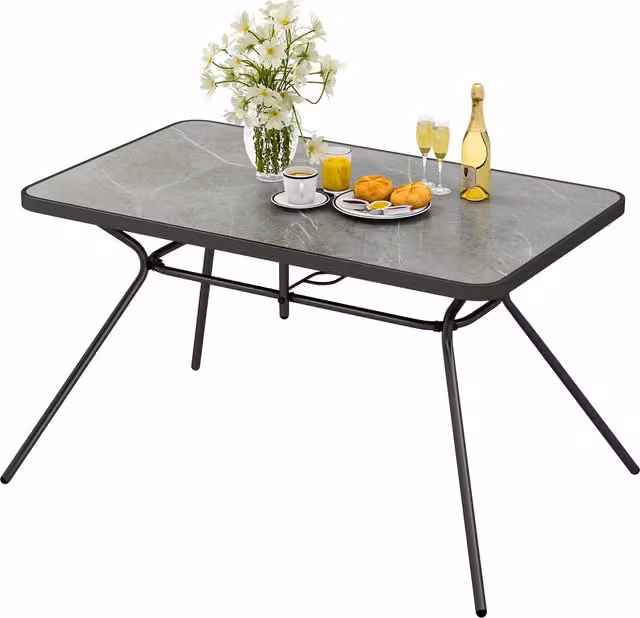 COSTWAY Modern Bistro Dining Table with 40mm Umbrella Hole in Matt Grey, W: 125 cm, D: 75 cm, H: 75 cm