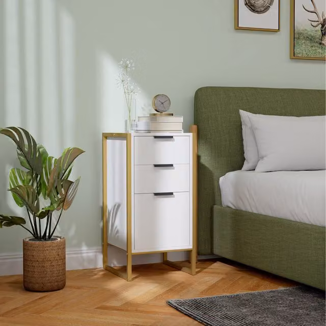 HOMCOM Industrial Freestanding Standing Unit with 3 Drawers in White and Brown