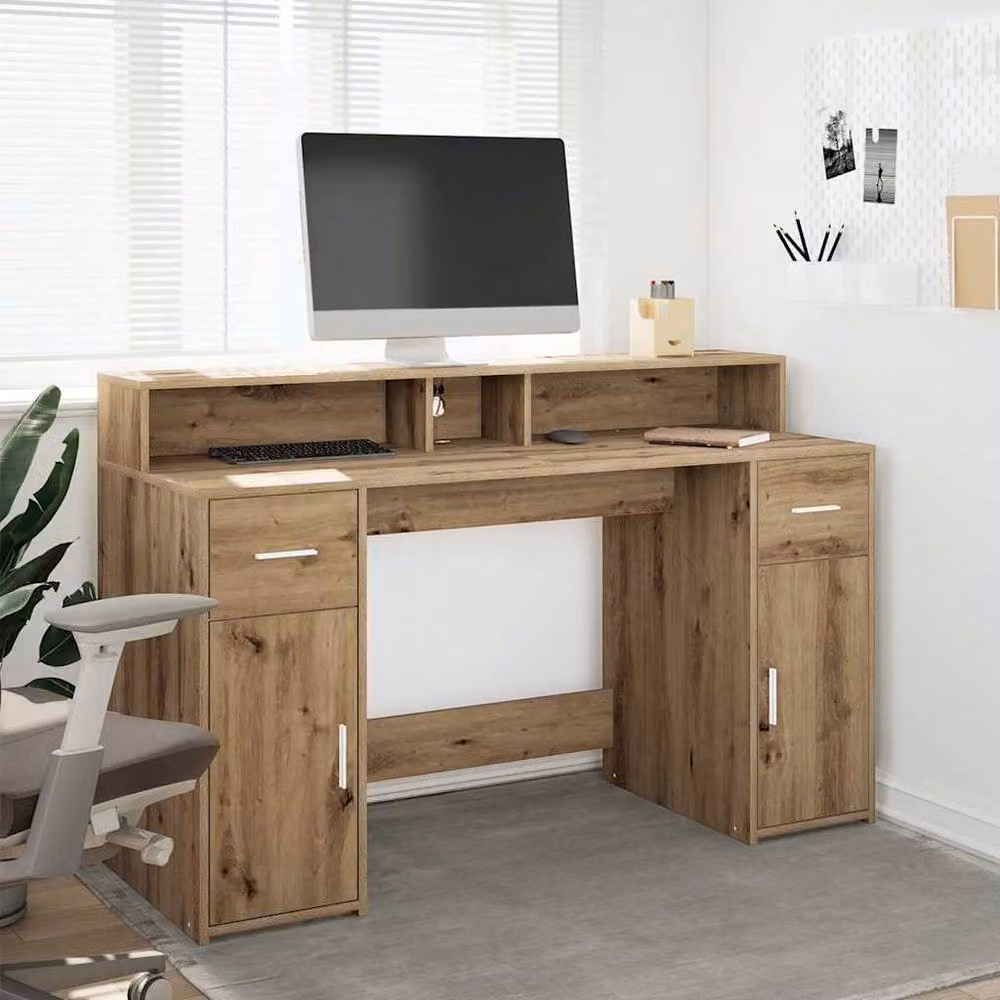 Berkfield Gaming Desk with LED Lights in Artisan Oak Brown, W/D/H: 140 x 55 x 91 cm – 2