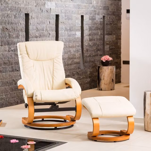 Artemis Home Modena Swivel Recliner and Footstool in Cream/Beige Synthetic Leather