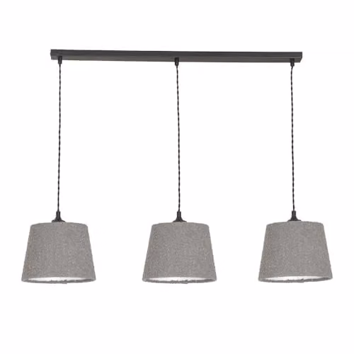 ValueLights Rory Tapered Grey Boucle 3-Drop Ceiling Pendant Light with LED Bulbs and Wired Fitting