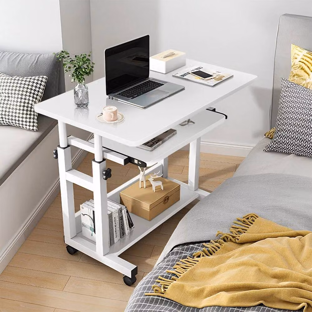 FLAVORA White Height Adjustable Laptop Desk and Computer Desk with Castors, W: 80 cm, D: 45 cm, H: 80 cm – 2