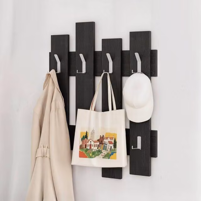 Decortie Wave Modern Wall-Mounted Coat Rack with 8 Hooks, Black, W: 69 cm, H: 81 cm – 2