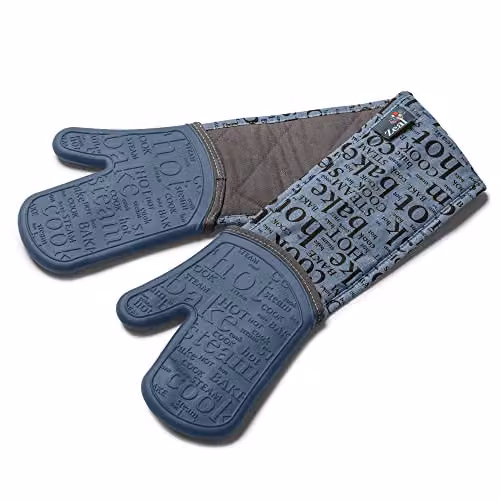 Zeal Silicone Double Oven Gloves in Provence Blue, Waterproof and Heat-Resistant with Non-Slip Grip – 3