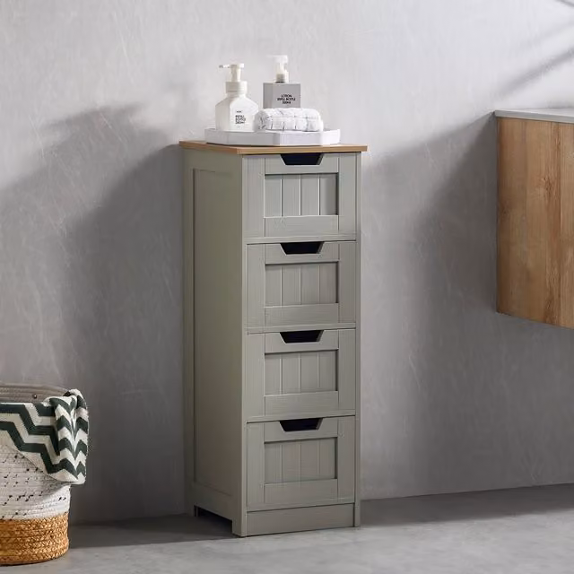 Bath Vida Priano Modern Slim Freestanding 4 Drawer Bathroom Floor Cabinet, Grey & Oak, W/D/H: 30 x 30 x 81 cm – 1