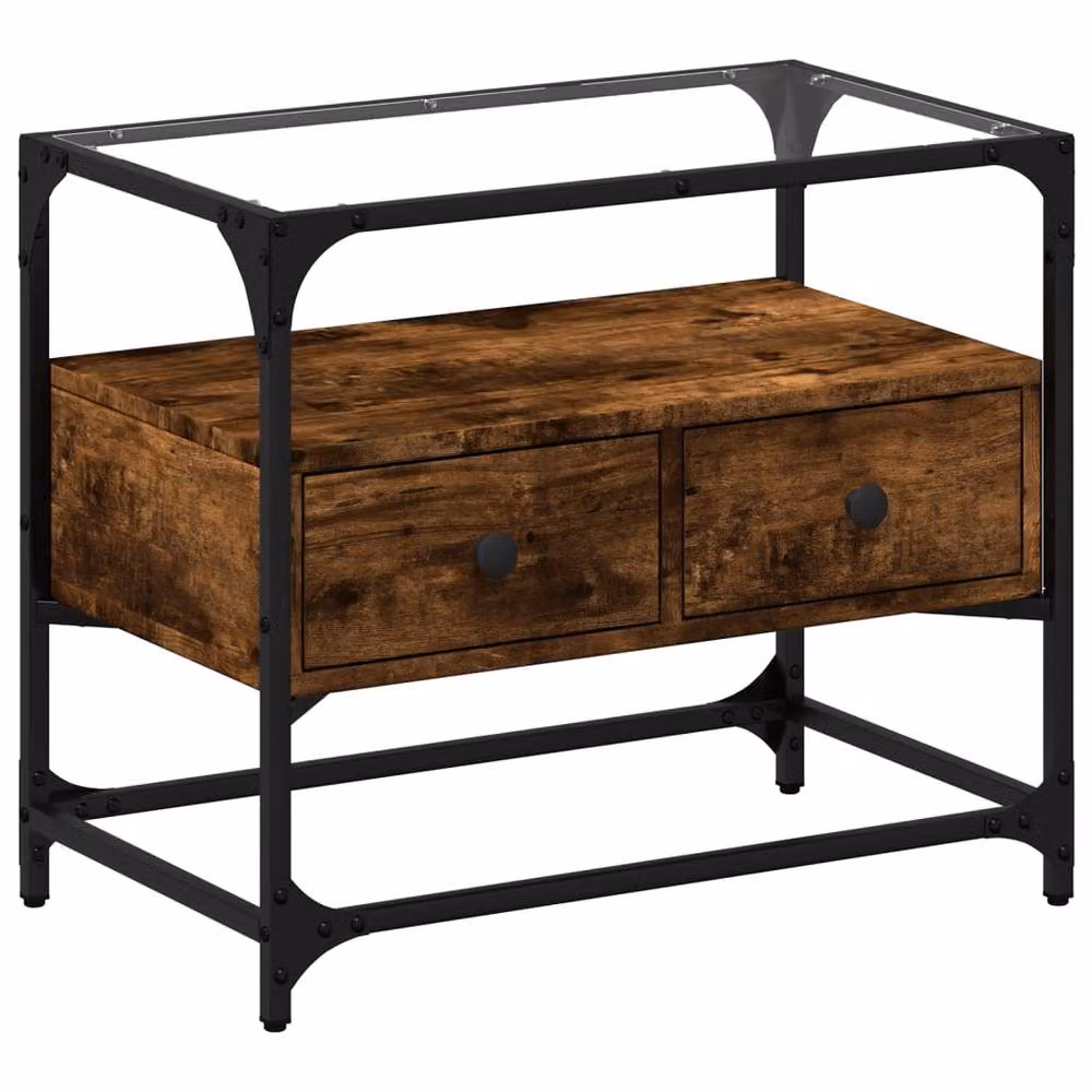 Berkfield Home TV Cabinet with Glass Top in Smoked Oak Brown, W/D/H: 60 x 35 x 51 cm – 3