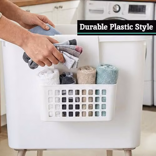 Orsina White Small Hanging Organiser Basket, Slatted Plastic Vented Bin for Bathroom or Kitchen Storage, W/D/H: 25.0 x 43.0 x 48.0 cm – 3