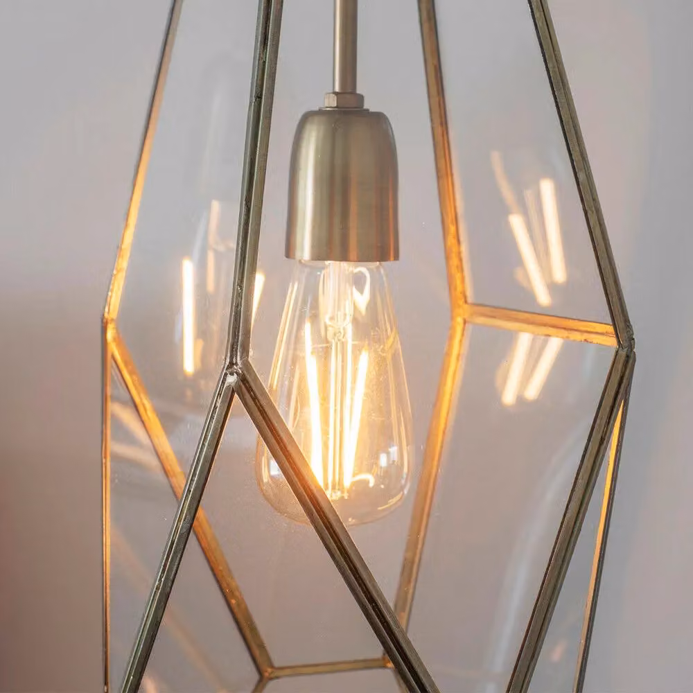 Loops Modern Hanging Ceiling Pendant Light with Brass and Transparent Glass Shade – 2