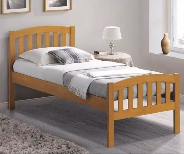 Bedmaster Lyon Oak Solid Wood Bed in Brown, W/D/H: 90 x 190 cm