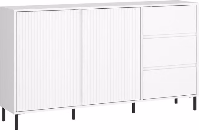 Furniture To Go Avenale Wide Sideboard in White with Matt Striped Finish and Soft Close Drawers