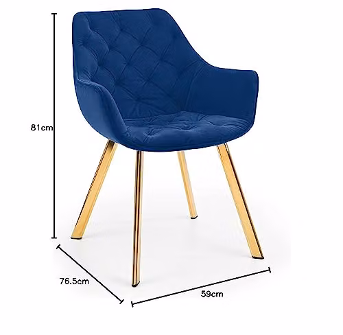 Julian Bowen Lorenzo Upholstered Velvet Dining Chairs with Armrests, Set of 2, Blue, H81 x W59.6 x D65 cm – 3