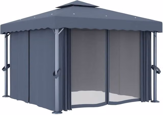 Berkfield Home Anthracite Aluminium Gazebo with Curtains, W/D: 300 x 300 cm, Height: 270 cm, Dark Grey