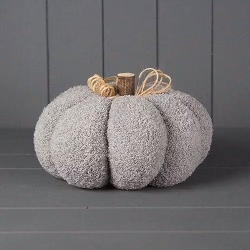 Four Candle Grey Fabric Pumpkin Boucle Autumn Decoration – 1