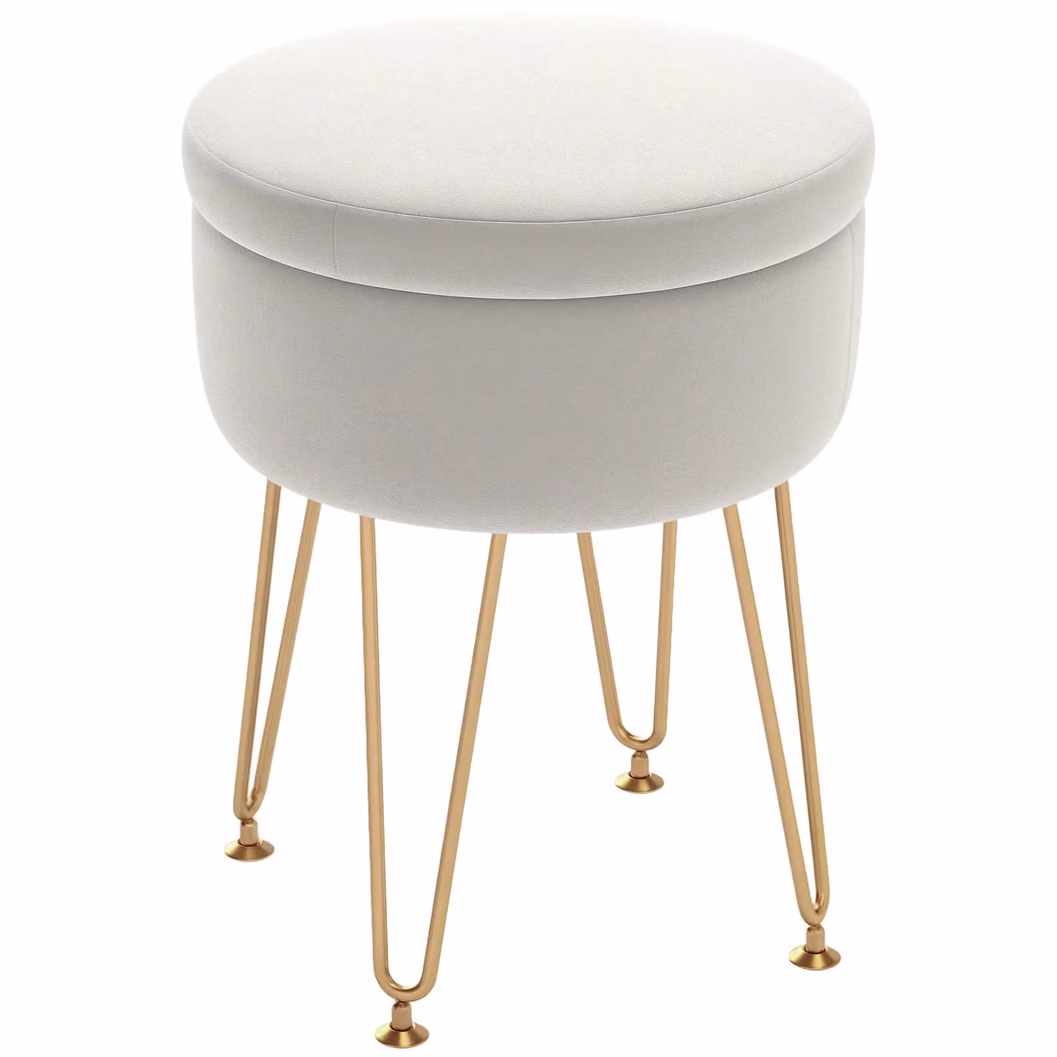 HOMCOM Velvet Footstool with Removable Lid and Metal Frame in Cream – 2