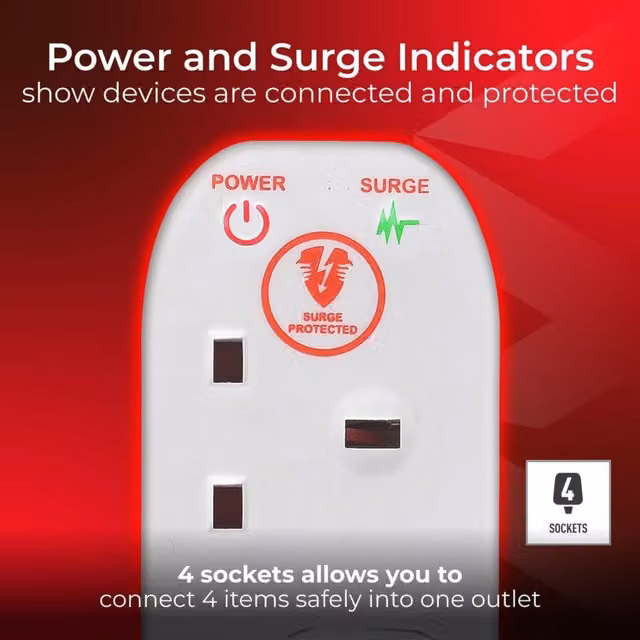 Masterplug 4 Socket Surge Protected Extension Lead - White