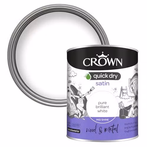 Crown Water Based Wood and Metal Satin Paint in White, 0.75 l – 1