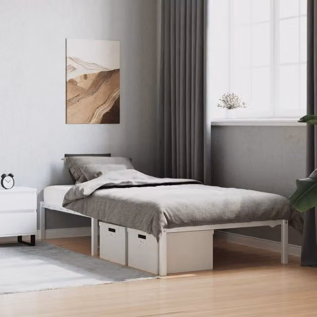 Berkfield Home Metal Bed Frame in White, W/D/H: 100 x 190 cm