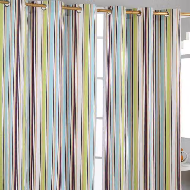 Homescapes Osaka Green Striped Eyelet Curtain Pair, Width: 137 cm