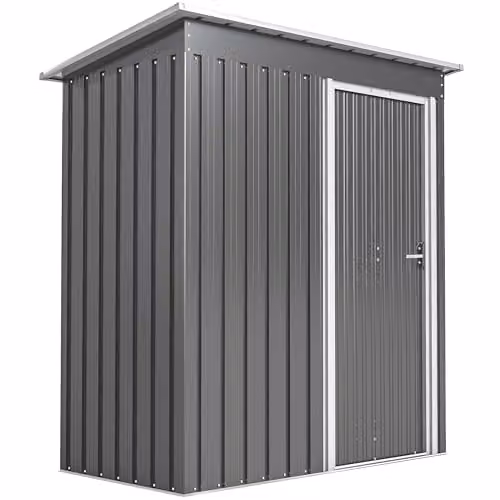 Outsunny Grey Metal Garden Storage Shed with Sliding Door and Sloped Roof – 1