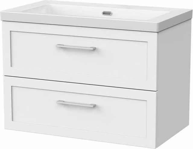 Balterley Stonnall Wall Mounted 2 Drawer Vanity Unit and 0TH Fireclay Basin in Matt White, Width: 80 cm