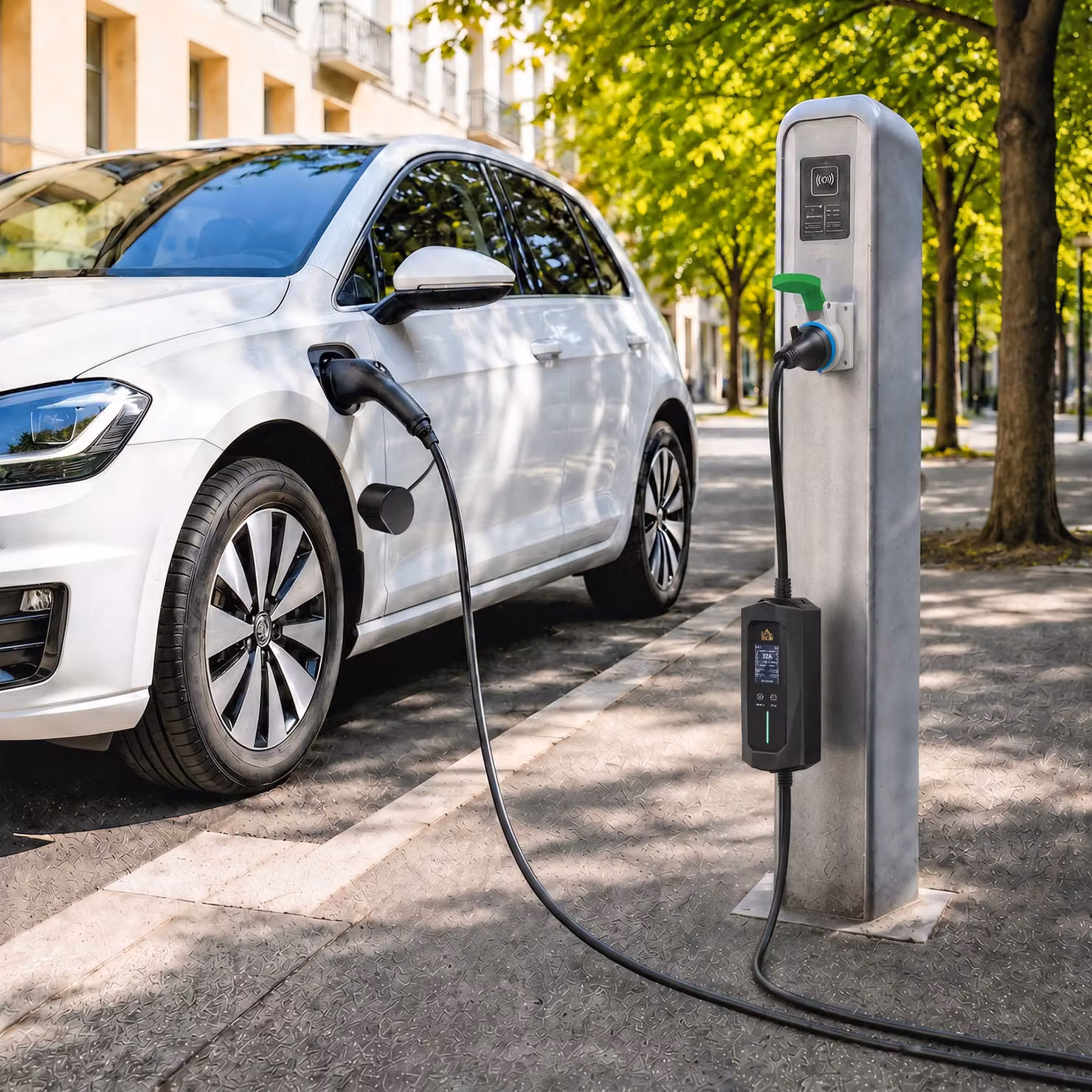 HOMCOM 7kW Type 2 Electric Car Charger with CEE 32A Plug, UK Adapter and 10 m Cable, Black – 8