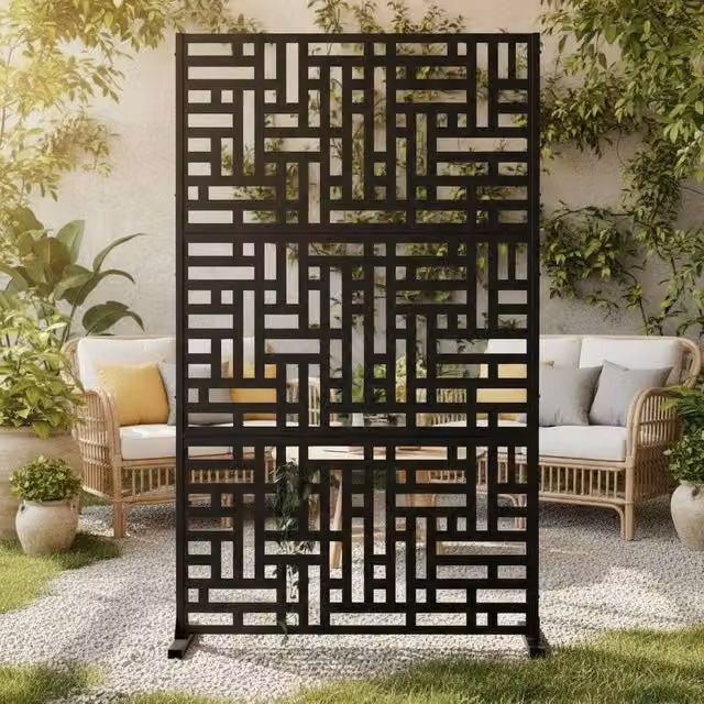 Nicoman Black Metal Outdoor Privacy Screen and Freestanding Paravent, W/H: 90 x 180 cm – 1