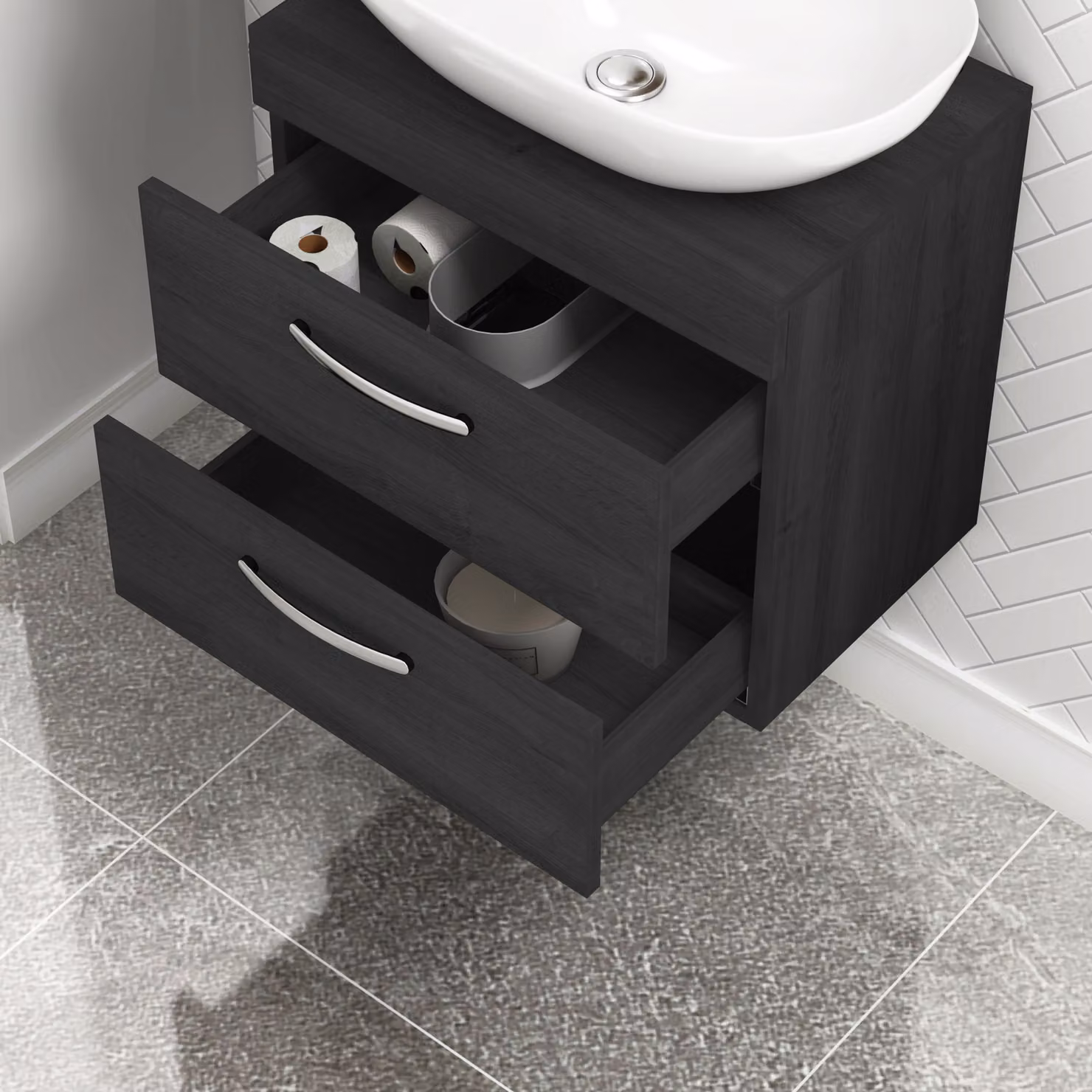 Royal Bathrooms Hale Black Wall Mounted 2 Drawer Bathroom Vanity Unit with Elva Countertop Basin