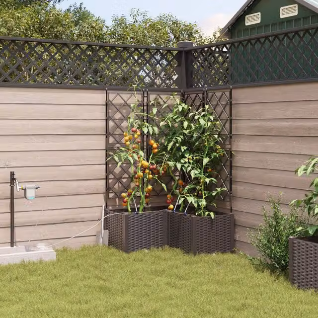 Berkfield Home Garden Planters with Water Irrigation System, 3 Piece Set, Brown
