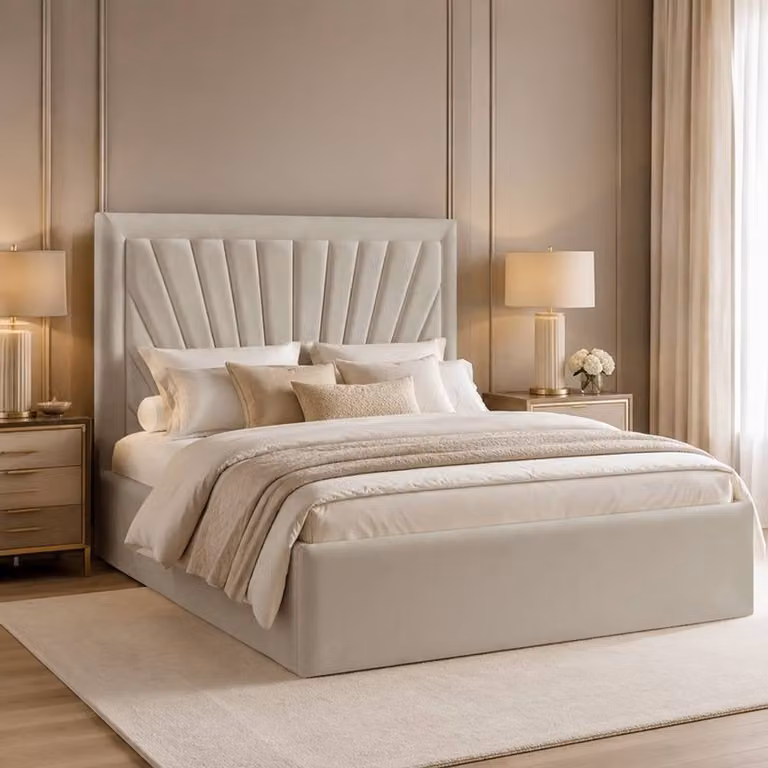Desire Deco Ariana Plush Velvet Ottoman Storage Bed Frame in Light Beige, W/D/H: 90 x 190 cm, Single