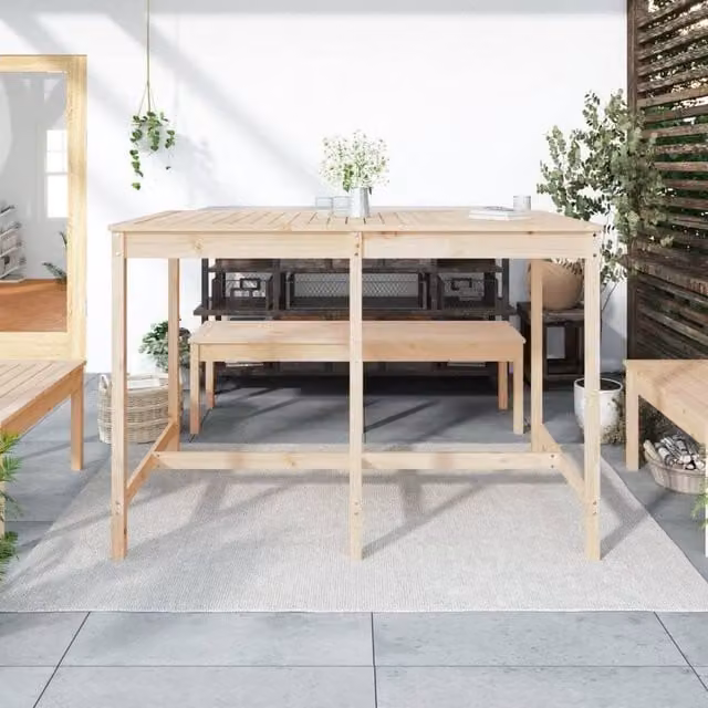 Berkfield Home Rectangular Garden Table in Beige Solid Pine, W/D/H: 159.5 x 82.5 x 110 cm