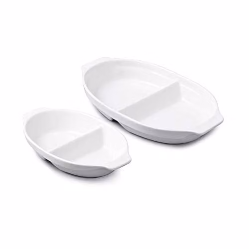 WM Bartleet & Sons 1750 White Porcelain Divided Serving Dish Set of 2 – 1
