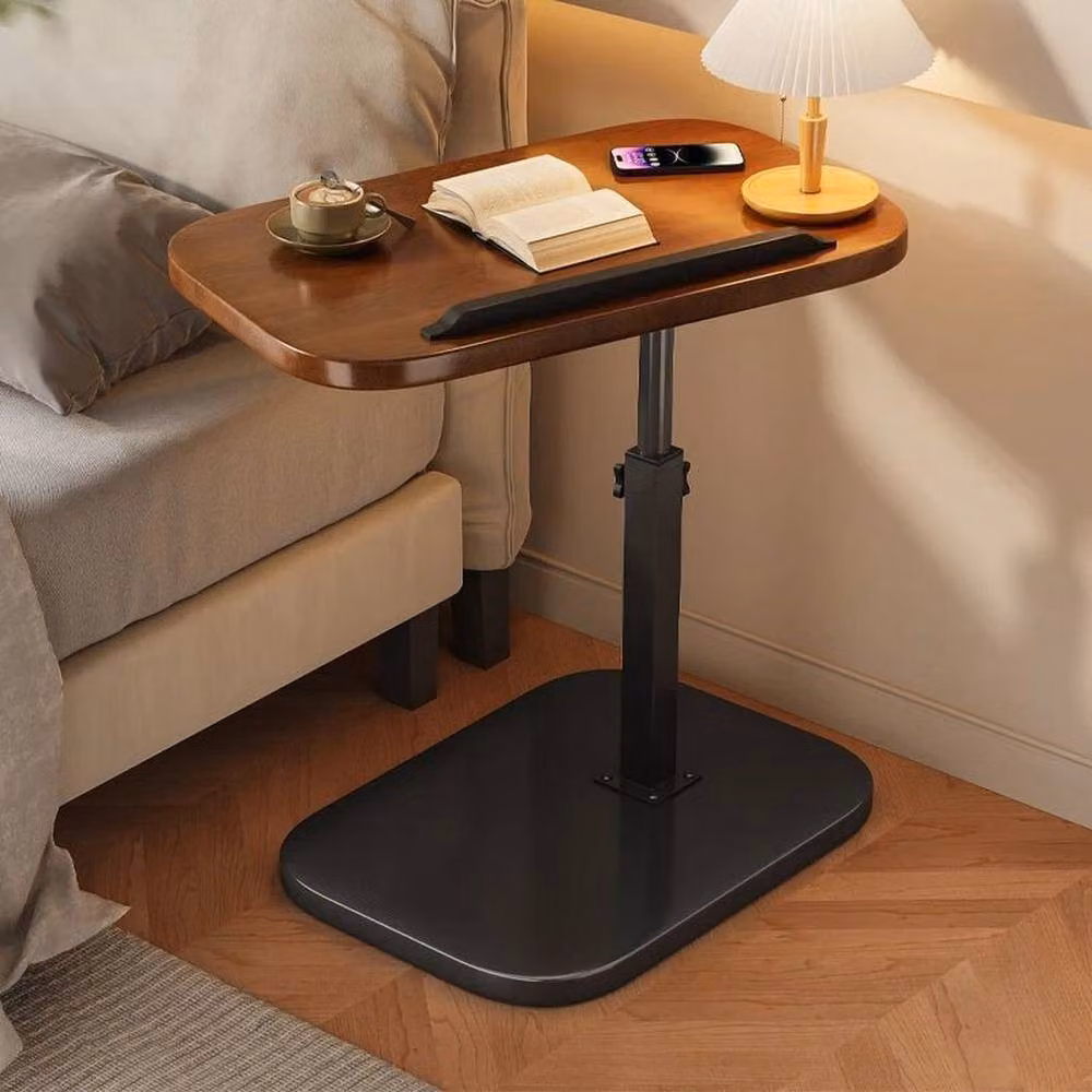 FORGEVIO Modern Brown Side Table with Tilting Top and Height Adjustable Central Column for Living Room or Bedroom – 3