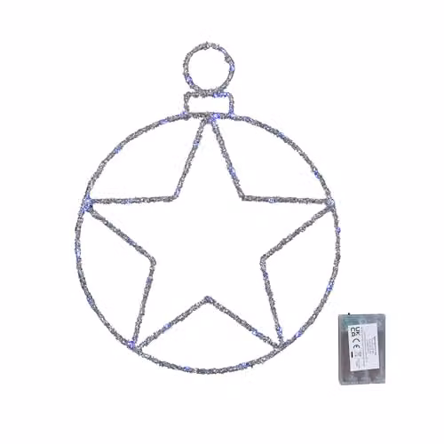 Samuel ALEXANDER Silver Star Ball Christmas Hanging Decoration with Twinkling Blue LEDs, Diameter: 49 cm – 3