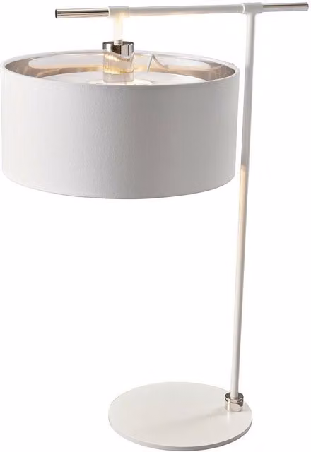 Loops Modern Table Lamp in White and Silver with Metallic Lined Shade and Polished Nickel Finish, E27 60W LED Compatible – 1