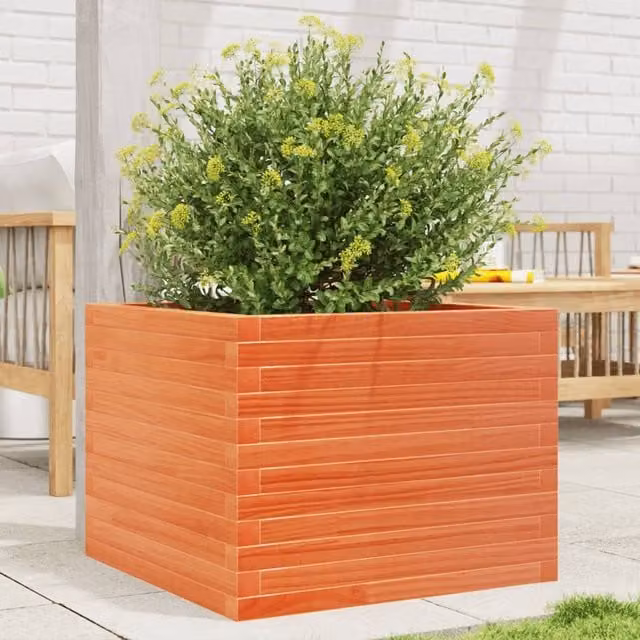 Berkfield Home Garden Wood Planter Tub in Brown, W: 60 cm, D: 60 cm, H: 45.5 cm