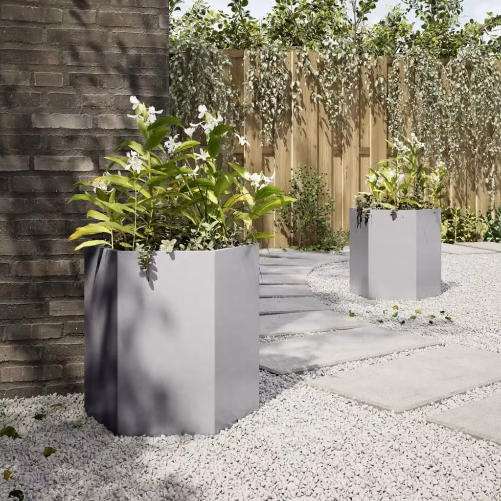 Berkfield 2-Piece Hexagon Garden Planter Set in Silver Galvanised Steel, W/D/H: 46 x 40 x 45 cm – 4