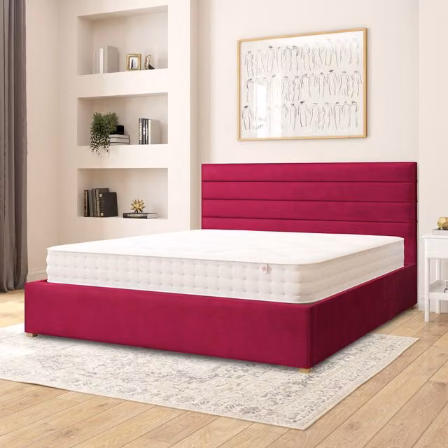 Aspire Fabric Upholstered Ottoman Storage Bed with Lift Up Base, Red/Pink, W/D/H: 200 x 200 cm