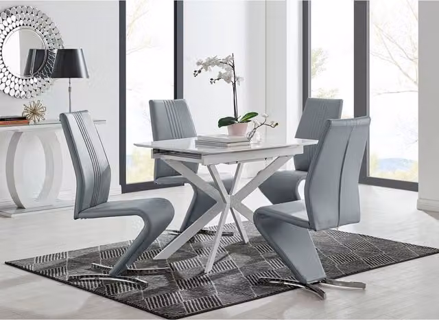 FurnitureboxUK LIRA 100 Extending Kitchen Dining Table and 4 Willow Chairs in Grey and White