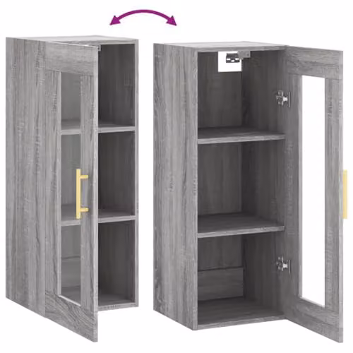 vidaXL Wall Mounted Cabinet in Grey with Glass Doors, W/D/H: 34.5 x 34.0 x 90.0 cm – 3