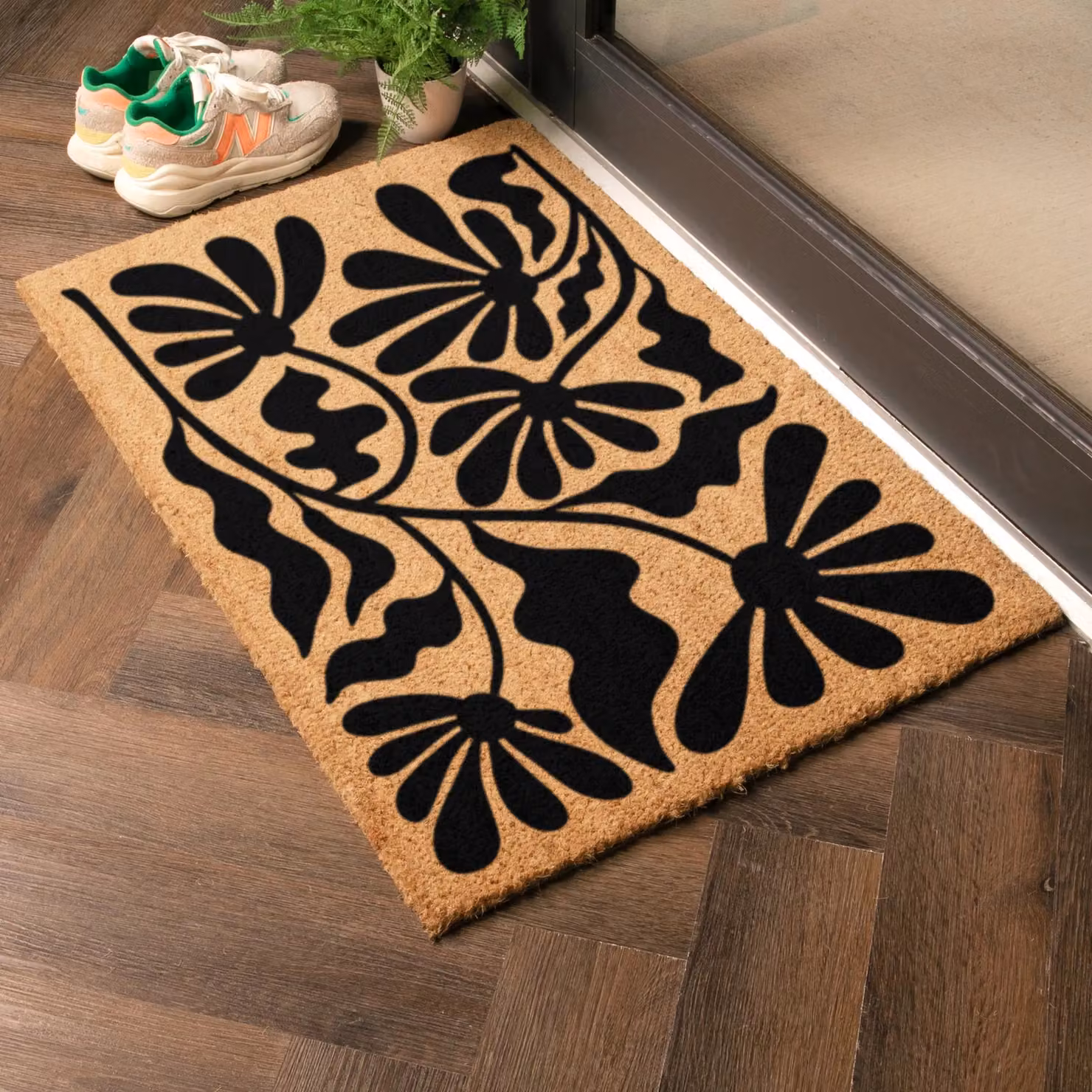 Artsy Mats Black and Brown Floral Pattern Coir Doormat, W: 90 cm, D: 60 cm – 2