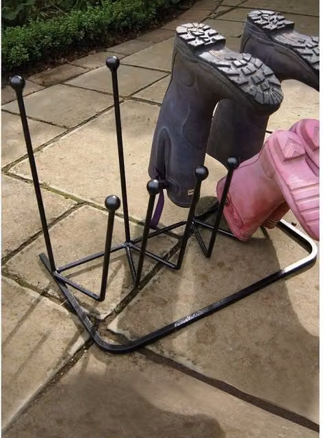 Poppyforge Family Boot Rack Wellie Stand in Black Metal, W53.4 x D34.3 x H45.8 cm