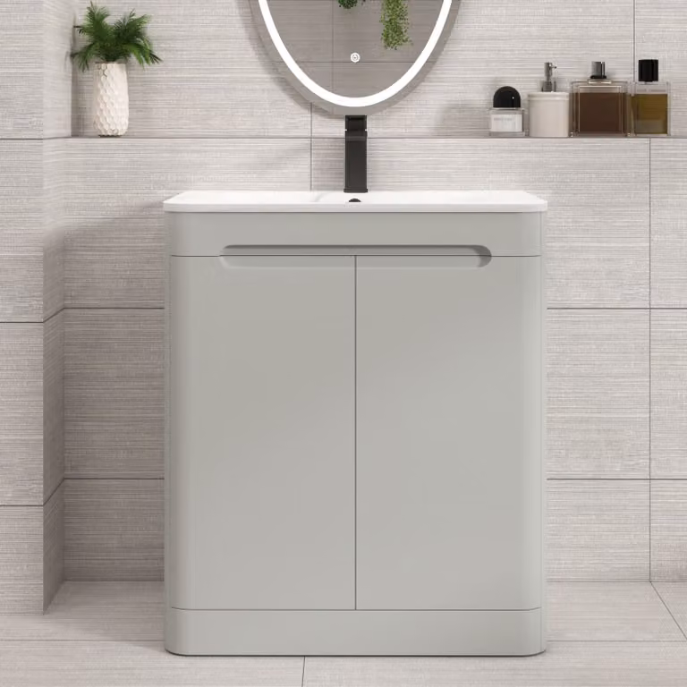 Royal Bathrooms Venice 700mm Floor Standing 2 Door Vanity Unit in Dove Grey with Carrara White Basin