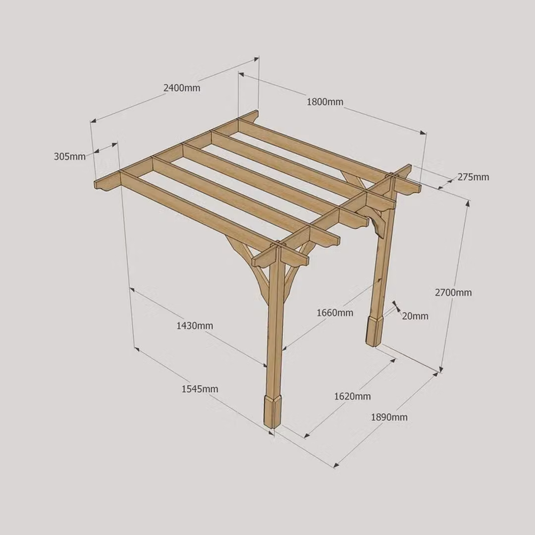 Rutland County Garden Furniture Ltd Wall Mounted Premium Lean-to Pent Pergola in Rustic Brown Wood, W: 240 cm, D: 180 cm, H: 270 cm – 5