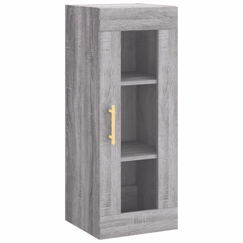 Berkfield Home Wall Mounted Cabinet in Grey Sonoma with Glass Doors, W/D/H: 34.5 x 34 x 90 cm – 2