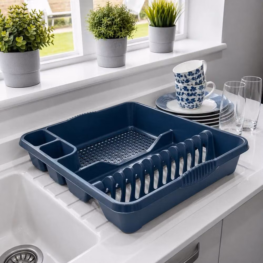 PAWNORA Blue Plastic Dish Drying Rack with Cutlery Holder, W/D/H: 100 x 100 x 1 cm – 2