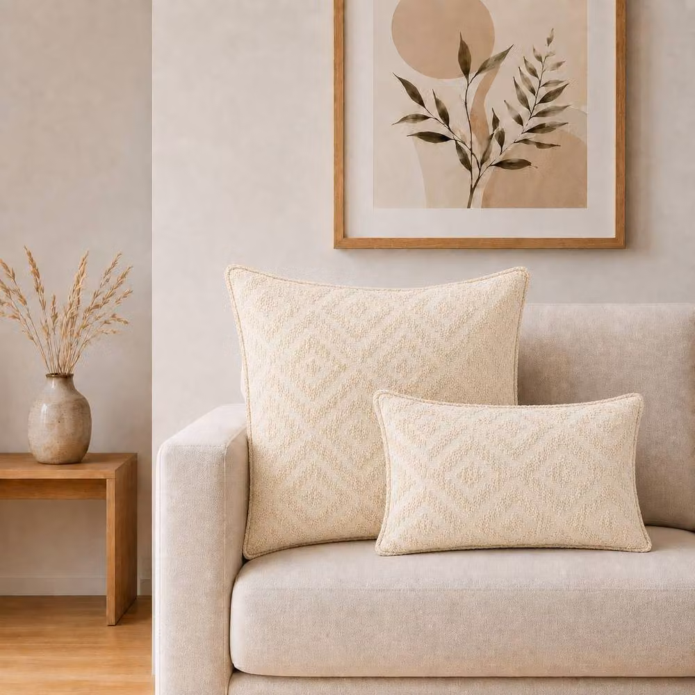 Serenityy Cotton Lumbar Cushion Cover with Raised Geometric Pattern in Beige, W/H: 50 x 30 cm – 2