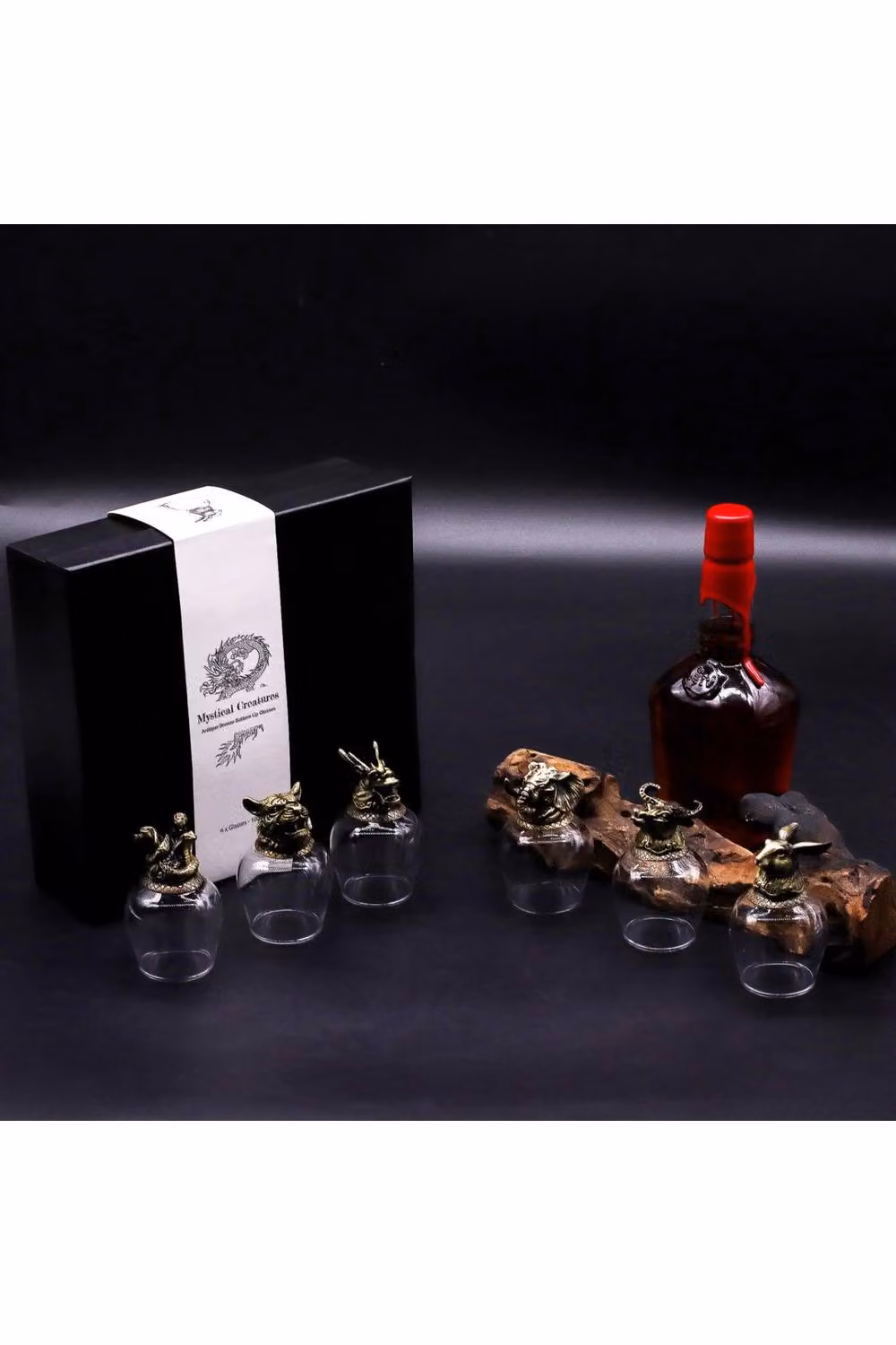 KDMD Mystical Creatures Shot Glass Gift Set of 6, 100ml, Antique Bronze and Transparent – 5