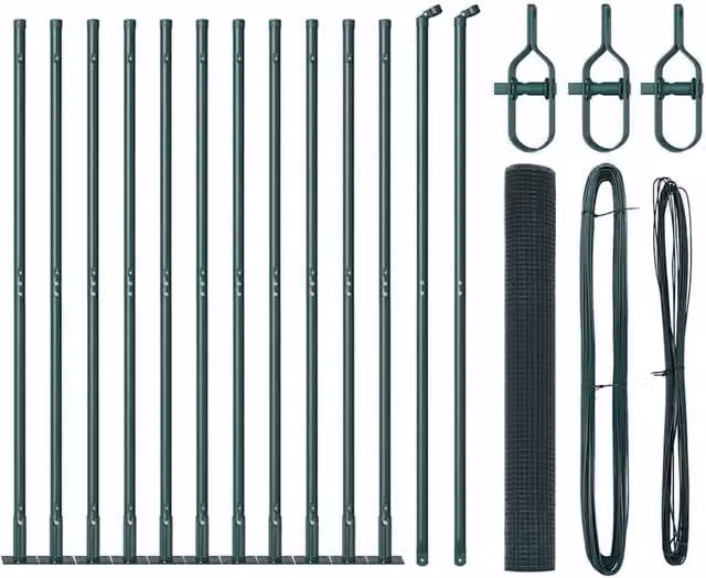 Berkfield Home Green PVC-Coated Steel Welded Wire Fence with 13 Flanged Posts, H: 120 cm x L: 25 m