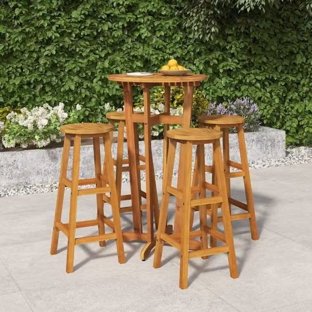 Berkfield Home 5 Piece Garden Bar Set in Brown Solid Acacia Wood