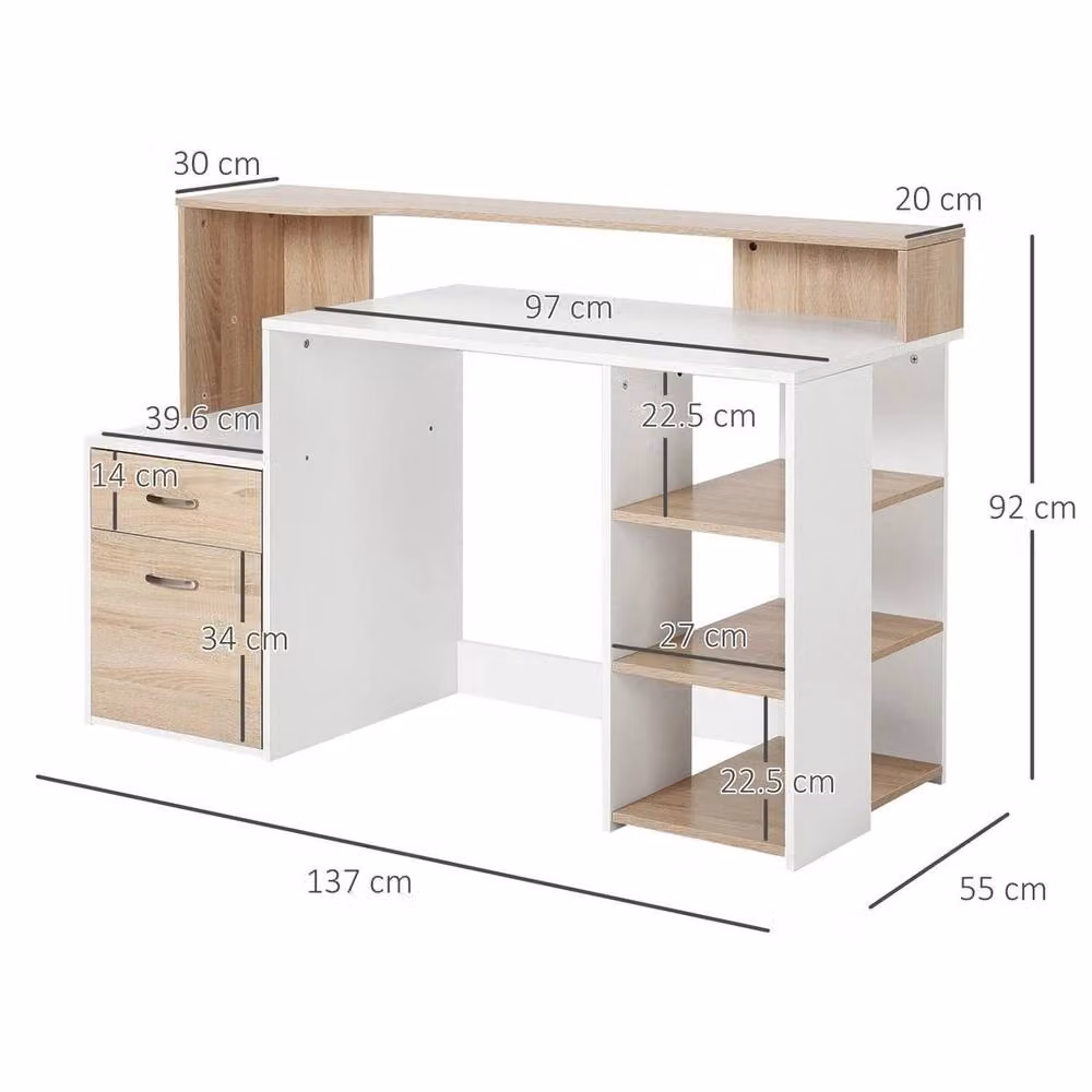 EONLION Modern White Workstation Desk with Storage Shelves and MDF Construction, Width: 100 cm – 2